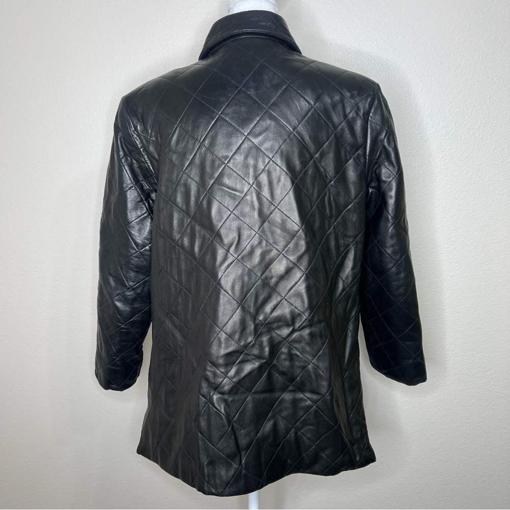 Iris Singer Black Quilted Button Front Leather Ja… - image 8